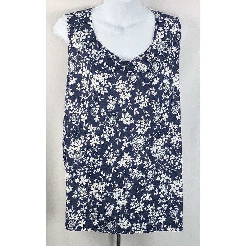 Sag Harbor Sleeveless tank Top XL Blue Floral ScoopNeck Prairie Cottage capsule